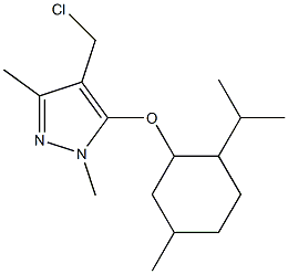 4-(chloromethyl)-1,3-dimethyl-5-{[5-methyl-2-(propan-2-yl)cyclohexyl]oxy}-1H-pyrazole Struktur