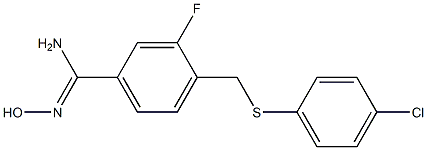 4-{[(4-chlorophenyl)sulfanyl]methyl}-3-fluoro-N'-hydroxybenzene-1-carboximidamide Struktur