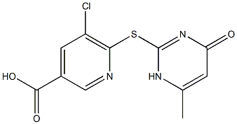 5-chloro-6-[(6-methyl-4-oxo-1,4-dihydropyrimidin-2-yl)sulfanyl]pyridine-3-carboxylic acid Struktur