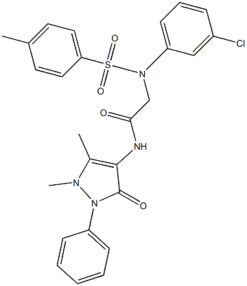 2-{(3-chlorophenyl)[(4-methylphenyl)sulfonyl]amino}-N-(1,5-dimethyl-3-oxo-2-phenyl-2,3-dihydro-1H-pyrazol-4-yl)acetamide Struktur