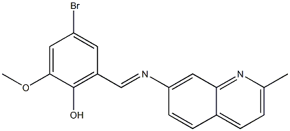 4-bromo-2-methoxy-6-{[(2-methyl-7-quinolinyl)imino]methyl}phenol Struktur