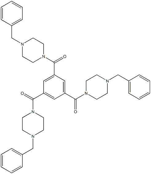 1-benzyl-4-{3,5-bis[(4-benzyl-1-piperazinyl)carbonyl]benzoyl}piperazine Struktur