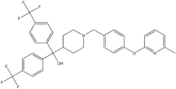 (1-{4-[(6-methyl-2-pyridinyl)oxy]benzyl}-4-piperidinyl){bis[4-(trifluoromethyl)phenyl]}methanol Struktur