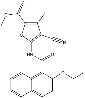 methyl 4-cyano-5-[(2-ethoxy-1-naphthoyl)amino]-3-methylthiophene-2-carboxylate Struktur