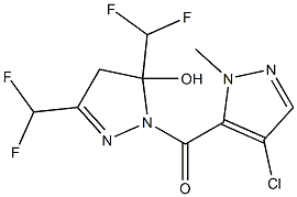 1-[(4-chloro-1-methyl-1H-pyrazol-5-yl)carbonyl]-3,5-bis(difluoromethyl)-4,5-dihydro-1H-pyrazol-5-ol Struktur