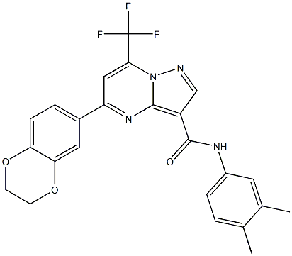 5-(2,3-dihydro-1,4-benzodioxin-6-yl)-N-(3,4-dimethylphenyl)-7-(trifluoromethyl)pyrazolo[1,5-a]pyrimidine-3-carboxamide Struktur