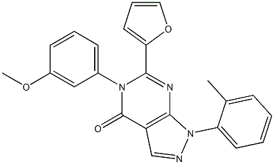 6-(2-furyl)-5-(3-methoxyphenyl)-1-(2-methylphenyl)-1,5-dihydro-4H-pyrazolo[3,4-d]pyrimidin-4-one Struktur