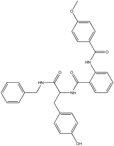 N-[2-(benzylamino)-1-(4-hydroxybenzyl)-2-oxoethyl]-2-[(4-methoxybenzoyl)amino]benzamide Struktur