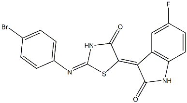 3-{2-[(4-bromophenyl)imino]-4-oxo-1,3-thiazolidin-5-ylidene}-5-fluoro-1,3-dihydro-2H-indol-2-one Struktur