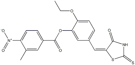 2-ethoxy-5-[(4-oxo-2-thioxo-1,3-thiazolidin-5-ylidene)methyl]phenyl 4-nitro-3-methylbenzoate Struktur