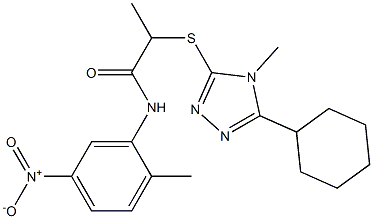 2-[(5-cyclohexyl-4-methyl-4H-1,2,4-triazol-3-yl)sulfanyl]-N-{5-nitro-2-methylphenyl}propanamide Struktur