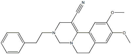 9,10-dimethoxy-3-(2-phenylethyl)-3,4,6,7-tetrahydro-2H-pyrimido[6,1-a]isoquinoline-1-carbonitrile Struktur