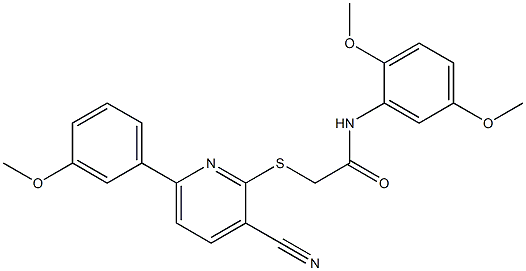 2-{[3-cyano-6-(3-methoxyphenyl)-2-pyridinyl]sulfanyl}-N-(2,5-dimethoxyphenyl)acetamide Struktur