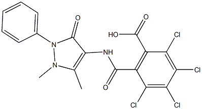 2,3,4,5-tetrachloro-6-{[(1,5-dimethyl-3-oxo-2-phenyl-2,3-dihydro-1H-pyrazol-4-yl)amino]carbonyl}benzoic acid Struktur