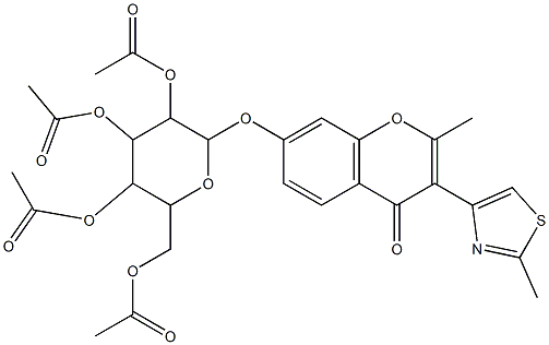 3,5-bis(acetyloxy)-2-[(acetyloxy)methyl]-6-{[2-methyl-3-(2-methyl-1,3-thiazol-4-yl)-4-oxo-4H-chromen-7-yl]oxy}tetrahydro-2H-pyran-4-yl acetate Struktur