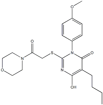 5-butyl-6-hydroxy-3-(4-methoxyphenyl)-2-{[2-(4-morpholinyl)-2-oxoethyl]sulfanyl}-4(3H)-pyrimidinone Struktur