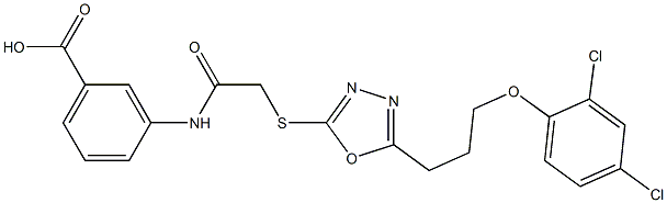 3-{[({5-[3-(2,4-dichlorophenoxy)propyl]-1,3,4-oxadiazol-2-yl}sulfanyl)acetyl]amino}benzoic acid Struktur