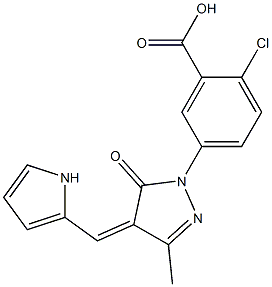 2-chloro-5-[3-methyl-5-oxo-4-(1H-pyrrol-2-ylmethylene)-4,5-dihydro-1H-pyrazol-1-yl]benzoic acid Struktur