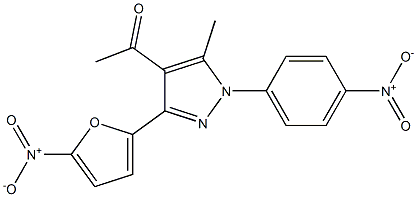 1-(3-{5-nitro-2-furyl}-1-{4-nitrophenyl}-5-methyl-1H-pyrazol-4-yl)ethanone Struktur