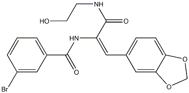 N-(2-(1,3-benzodioxol-5-yl)-1-{[(2-hydroxyethyl)amino]carbonyl}vinyl)-3-bromobenzamide Struktur