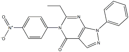 6-ethyl-5-{4-nitrophenyl}-1-phenyl-1,5-dihydro-4H-pyrazolo[3,4-d]pyrimidin-4-one Struktur