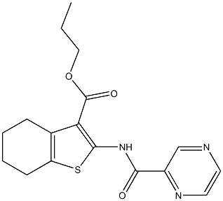 propyl 2-[(2-pyrazinylcarbonyl)amino]-4,5,6,7-tetrahydro-1-benzothiophene-3-carboxylate Struktur