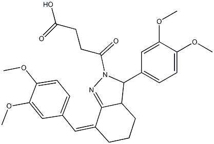 4-[7-(3,4-dimethoxybenzylidene)-3-(3,4-dimethoxyphenyl)-3,3a,4,5,6,7-hexahydro-2H-indazol-2-yl]-4-oxobutanoic acid Struktur