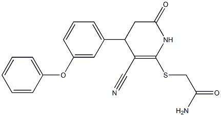 2-{[3-cyano-6-oxo-4-(3-phenoxyphenyl)-1,4,5,6-tetrahydro-2-pyridinyl]sulfanyl}acetamide Struktur