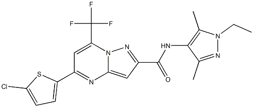 5-(5-chloro-2-thienyl)-N-(1-ethyl-3,5-dimethyl-1H-pyrazol-4-yl)-7-(trifluoromethyl)pyrazolo[1,5-a]pyrimidine-2-carboxamide Struktur