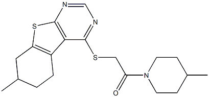 7-methyl-4-{[2-(4-methyl-1-piperidinyl)-2-oxoethyl]sulfanyl}-5,6,7,8-tetrahydro[1]benzothieno[2,3-d]pyrimidine Struktur