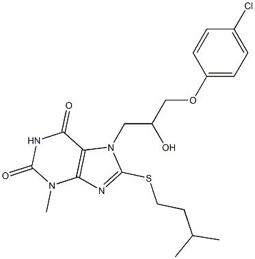 7-[3-(4-chlorophenoxy)-2-hydroxypropyl]-8-(isopentylsulfanyl)-3-methyl-3,7-dihydro-1H-purine-2,6-dione Struktur