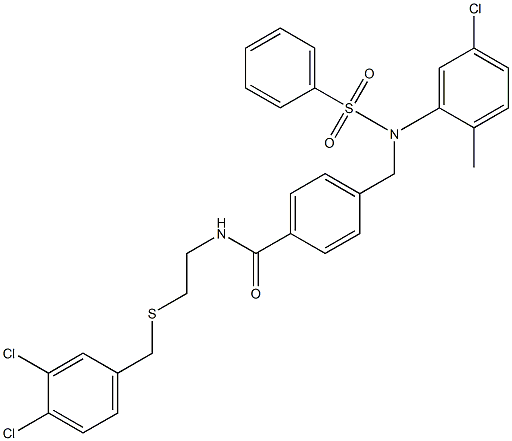 4-{[5-chloro-2-methyl(phenylsulfonyl)anilino]methyl}-N-{2-[(3,4-dichlorobenzyl)sulfanyl]ethyl}benzamide Struktur