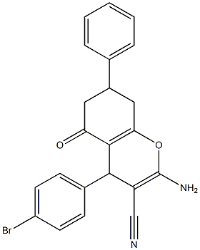 2-amino-4-(4-bromophenyl)-5-oxo-7-phenyl-5,6,7,8-tetrahydro-4H-chromene-3-carbonitrile Struktur