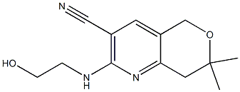 2-[(2-hydroxyethyl)amino]-7,7-dimethyl-7,8-dihydro-5H-pyrano[4,3-b]pyridine-3-carbonitrile Struktur