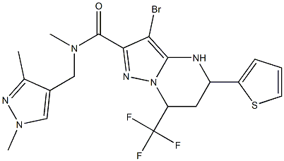 3-bromo-N-[(1,3-dimethyl-1H-pyrazol-4-yl)methyl]-N-methyl-5-(2-thienyl)-7-(trifluoromethyl)-4,5,6,7-tetrahydropyrazolo[1,5-a]pyrimidine-2-carboxamide Struktur