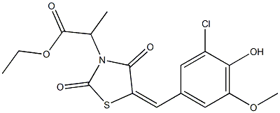 ethyl 2-[5-(3-chloro-4-hydroxy-5-methoxybenzylidene)-2,4-dioxo-1,3-thiazolidin-3-yl]propanoate Struktur