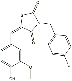 3-(4-fluorobenzyl)-5-(4-hydroxy-3-methoxybenzylidene)-1,3-thiazolidine-2,4-dione Struktur