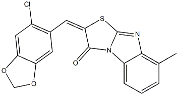 2-[(6-chloro-1,3-benzodioxol-5-yl)methylene]-8-methyl[1,3]thiazolo[3,2-a]benzimidazol-3(2H)-one Struktur