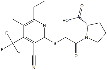 1-({[3-cyano-6-ethyl-5-methyl-4-(trifluoromethyl)-2-pyridinyl]sulfanyl}acetyl)proline Struktur