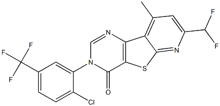 3-[2-chloro-5-(trifluoromethyl)phenyl]-7-(difluoromethyl)-9-methylpyrido[3',2':4,5]thieno[3,2-d]pyrimidin-4(3H)-one Struktur