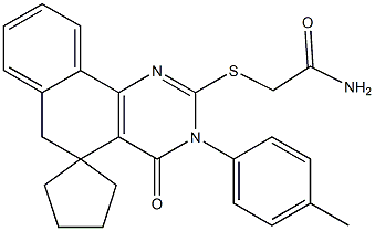 2-{[3-(4-methylphenyl)-4-oxo-3,4,5,6-tetrahydrospiro(benzo[h]quinazoline-5,1'-cyclopentane)-2-yl]sulfanyl}acetamide Struktur