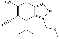 6-amino-4-isopropyl-3-(methoxymethyl)-2,4-dihydropyrano[2,3-c]pyrazole-5-carbonitrile Struktur