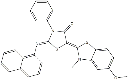 5-(5-methoxy-3-methyl-1,3-benzothiazol-2(3H)-ylidene)-2-(1-naphthylimino)-3-phenyl-1,3-thiazolidin-4-one Struktur