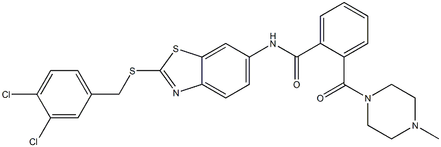 N-{2-[(3,4-dichlorobenzyl)sulfanyl]-1,3-benzothiazol-6-yl}-2-[(4-methyl-1-piperazinyl)carbonyl]benzamide Struktur