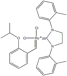 [1,3-Bis(2-methylphenyl)-2-imidazolidinylidene]dichloro(2-isopropoxyphenylmethylene)ruthenium(II) Struktur