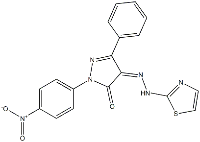 1-(4-nitrophenyl)-3-phenyl-1H-pyrazole-4,5-dione 4-[N-(1,3-thiazol-2-yl)hydrazone] Struktur