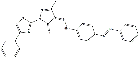 3-methyl-1-(4-phenyl-1,3-thiazol-2-yl)-1H-pyrazole-4,5-dione 4-(N-{4-[(E)-2-phenyldiazenyl]phenyl}hydrazone) Struktur