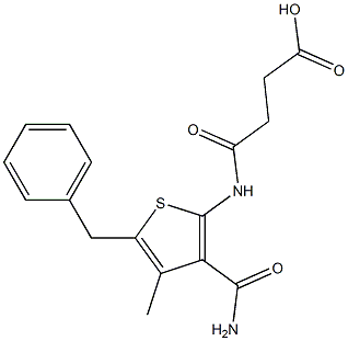 4-{[3-(aminocarbonyl)-5-benzyl-4-methyl-2-thienyl]amino}-4-oxobutanoic acid Struktur