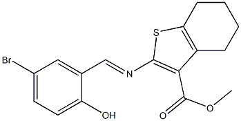 methyl 2-{[(E)-(5-bromo-2-hydroxyphenyl)methylidene]amino}-4,5,6,7-tetrahydro-1-benzothiophene-3-carboxylate Struktur