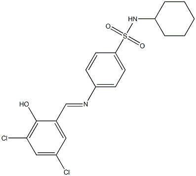 N-cyclohexyl-4-{[(E)-(3,5-dichloro-2-hydroxyphenyl)methylidene]amino}benzenesulfonamide Struktur